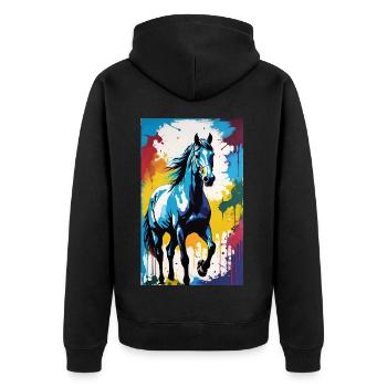 Pferd | reiten | Tier | Reittier | Bunt - Unisex Premium Bio Zip Hoodie - Schwarz - Hinten - Nico (187cm)
