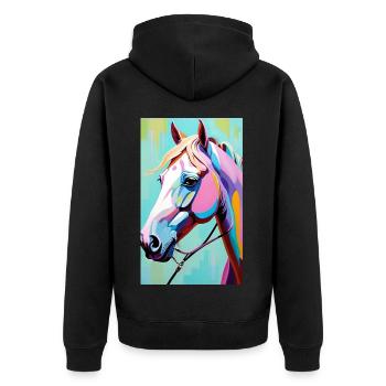 Pferd | reiten | Tier | Reittier | Bunt - Unisex Premium Bio Zip Hoodie - Schwarz - Hinten - Nico (187cm)