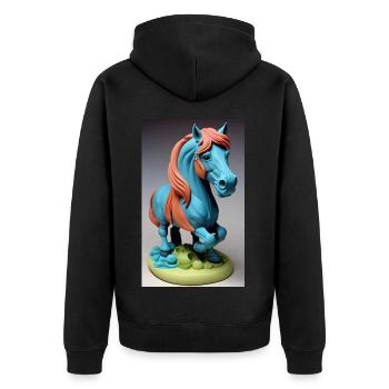 Pferd | reiten | Tier | Reittier | Bunt - Unisex Premium Bio Zip Hoodie - Schwarz - Hinten - Nico (187cm)