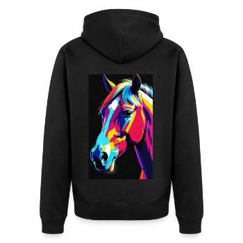 Pferd | reiten | Tier | Reittier | Bunt - Unisex Premium Bio Zip Hoodie - Schwarz - Hinten - Nico (187cm)