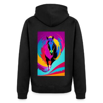 Pferd | reiten | Tier | Reittier | Bunt - Unisex Premium Bio Zip Hoodie - Schwarz - Hinten - Nico (187cm)