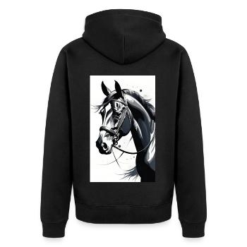 Pferd | reiten | Tier | Reittier | Bunt - Unisex Premium Bio Zip Hoodie - Schwarz - Hinten - Nico (187cm)