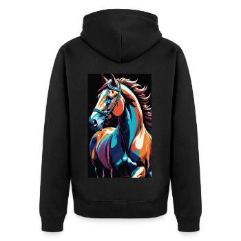 Pferd | reiten | Tier | Reittier | Bunt - Unisex Premium Bio Zip Hoodie - Schwarz - Hinten - Nico (187cm)