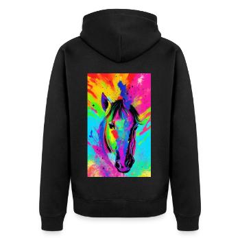 Pferd | reiten | Tier | Reittier | Bunt - Unisex Premium Bio Zip Hoodie - Schwarz - Hinten - Nico (187cm)