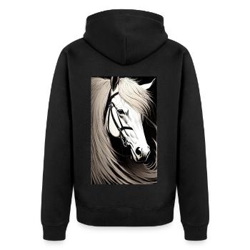 Pferd | reiten | Tier | Reittier | Bunt - Unisex Premium Bio Zip Hoodie - Schwarz - Hinten - Nico (187cm)