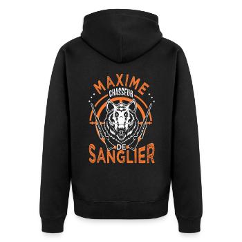 Maxime chasseur de sanglier Cadeau Humour Chasse - Veste à capuche bio Premium Unisexe - noir - Dos - Nico (187cm)