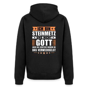 Ich bin Steinmetz und nicht Gott - Unisex Premium Bio Zip Hoodie - Schwarz - Hinten - Nico (187cm)