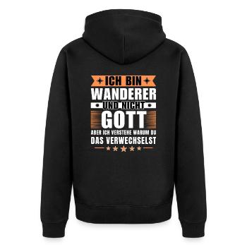 Ich bin Wanderer und nicht Gott - Unisex Premium Bio Zip Hoodie - Schwarz - Hinten - Nico (187cm)