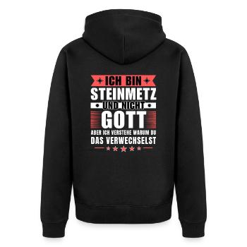 Ich bin Steinmetz und nicht Gott - Unisex Premium Bio Zip Hoodie - Schwarz - Hinten - Nico (187cm)