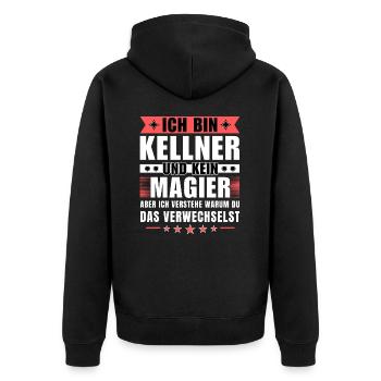 Ich bin Kellner und kein Magier - Unisex Premium Bio Zip Hoodie - Schwarz - Hinten - Nico (187cm)