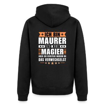 Ich bin Maurer und kein Magier - Unisex Premium Bio Zip Hoodie - Schwarz - Hinten - Nico (187cm)