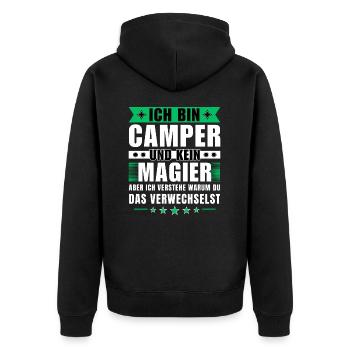 Ich bin Camper und kein Magier - Unisex Premium Bio Zip Hoodie - Schwarz - Hinten - Nico (187cm)