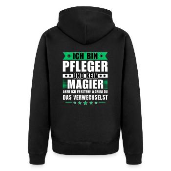 Ich bin Pfleger und kein Magier - Unisex Premium Bio Zip Hoodie - Schwarz - Hinten - Nico (187cm)