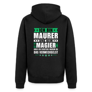 Ich bin Maurer und kein Magier - Unisex Premium Bio Zip Hoodie - Schwarz - Hinten - Nico (187cm)