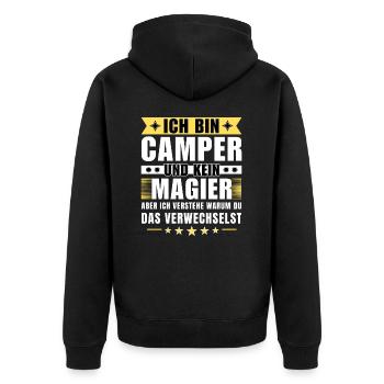 Ich bin Camper und kein Magier - Unisex Premium Bio Zip Hoodie - Schwarz - Hinten - Nico (187cm)