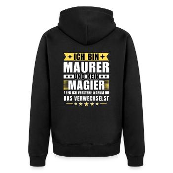 Ich bin Maurer und kein Magier - Unisex Premium Bio Zip Hoodie - Schwarz - Hinten - Nico (187cm)