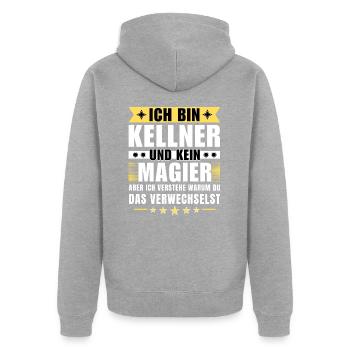 Ich bin Kellner und kein Magier - Unisex Premium Bio Zip Hoodie - Grau meliert - Hinten - Nico (187cm)