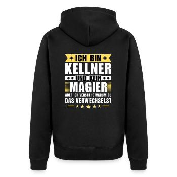 Ich bin Kellner und kein Magier - Unisex Premium Bio Zip Hoodie - Schwarz - Hinten - Nico (187cm)