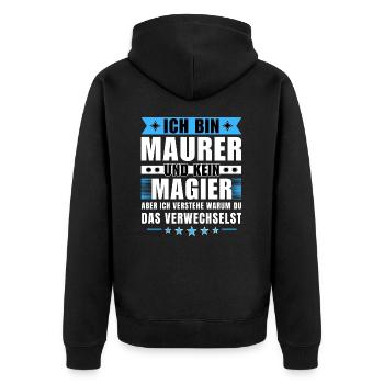 Ich bin Maurer und kein Magier - Unisex Premium Bio Zip Hoodie - Schwarz - Hinten - Nico (187cm)