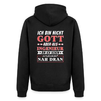 Ich bin nicht Gott aber als Ingenieur nah dran - Unisex Premium Bio Zip Hoodie - Schwarz - Hinten - Nico (187cm)