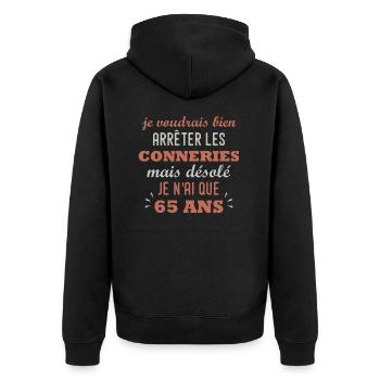 anniversaire 65 ans cadeau humour 65 ans homme - Veste à capuche bio Premium Unisexe - noir - Dos - Nico (187cm)