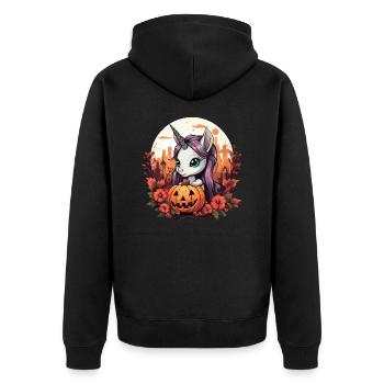 Halloween unicorn with pumpkin in autumn - Unisex Premium Organic Zip Hoodie - black - Back - Nico (187cm)