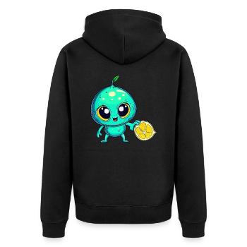 Alien Fruchtzauber: Süße Limone aus dem All - Unisex Premium Bio Zip Hoodie - Schwarz - Hinten - Nico (187cm)