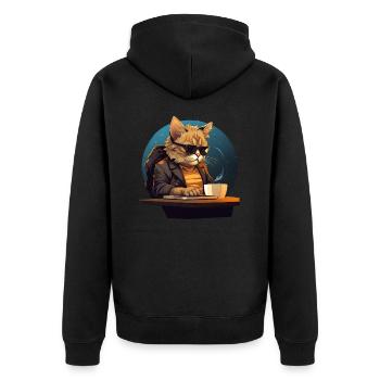 Cool Cat CEO - Relaxed in office with - Unisex Premium Organic Zip Hoodie - black - Back - Nico (187cm)