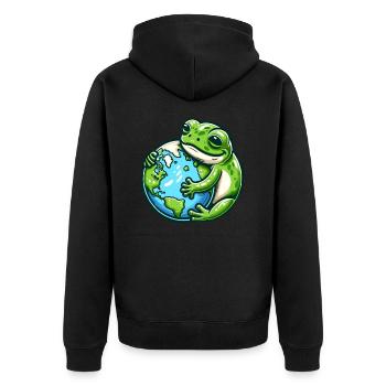 La grenouille embrasse la Terre : Jour de la Terre - Veste à capuche bio Premium Unisexe - noir - Dos - Nico (187cm)