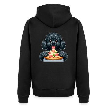Schwarzer Pudel liebt Pizza lustiger Hund - Unisex Premium Bio Zip Hoodie - Schwarz - Hinten - Nico (187cm)