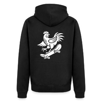 Huhn Hahn Henne Skater Silhouette minimalistisch - Unisex Premium Bio Zip Hoodie - Schwarz - Hinten - Nico (187cm)