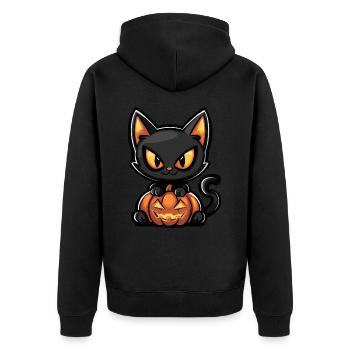 Katze Halloween Kater - Unisex Premium Bio Zip Hoodie - Schwarz - Hinten - Nico (187cm)