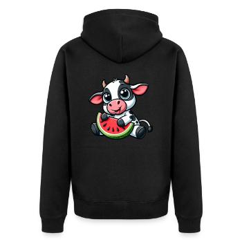 Süße Cartoon Kuh Wassermelone Sommer Fruchtig - Unisex Premium Bio Zip Hoodie - Schwarz - Hinten - Nico (187cm)