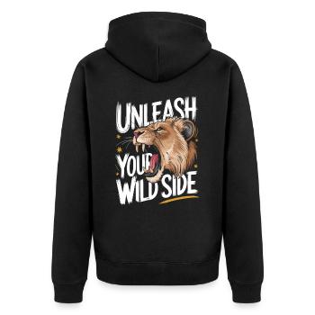 Lion Lion Animal Africa - Unisex Premium Organic Zip Hoodie - black - Back - Nico (187cm)