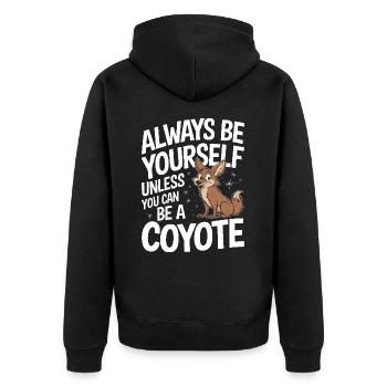 Kojote Tier Lustig - Unisex Premium Bio Zip Hoodie - Schwarz - Hinten - Nico (187cm)