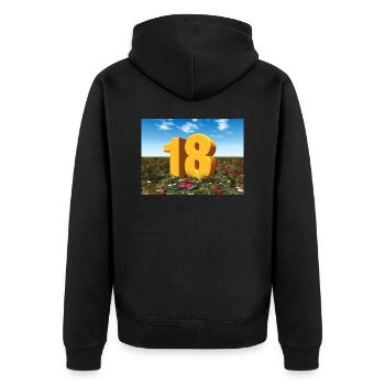 Year 18 - Unisex Premium Organic Zip Hoodie - black - Back - Nico (187cm)