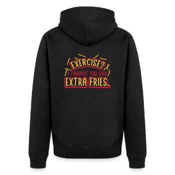 Exercise Extra Fries Zitat - Unisex Premium Bio Zip Hoodie - Schwarz - Hinten - Nico (187cm)