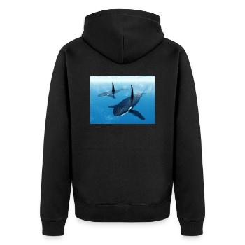 Schwertwale, Orcas, Killerwale - Unisex Premium Bio Zip Hoodie - Schwarz - Hinten - Nico (187cm)