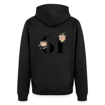 Blumen zum 61-jährigen Jubiläum (Geschenk von 61 Jahren) - Unisex Premium Bio Zip Hoodie - Schwarz - Hinten - Nico (187cm)
