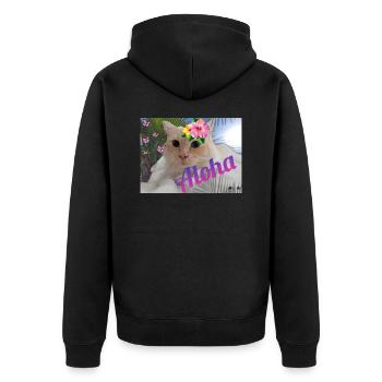 Aloha Katze im Urlaub - Unisex Premium Bio Zip Hoodie - Schwarz - Hinten - Nico (187cm)