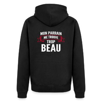 mon parrain me trouve trop beau / expressions bébé - Veste à capuche bio Premium Unisexe - noir - Dos - Nico (187cm)