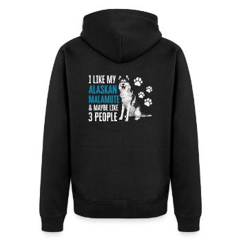 Alaskan Malamute Hund - Unisex Premium Bio Zip Hoodie - Schwarz - Hinten - Nico (187cm)
