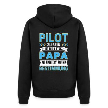 Pilot zu sein ist mein Stolz; Papa Geschenk - Unisex Premium Bio Zip Hoodie - Schwarz - Hinten - Nico (187cm)
