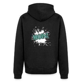 Moin! - Unisex Premium Bio Zip Hoodie - Schwarz - Hinten - Nico (187cm)