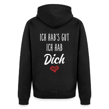 Ich hab's gut ich hab Dich - Liebe Geschenk Love - Unisex Premium Bio Zip Hoodie - Schwarz - Hinten - Nico (187cm)