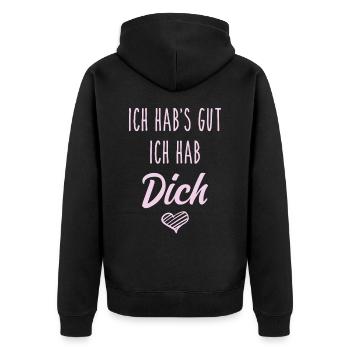 Ich hab's gut ich hab Dich - Liebe Geschenk Love - Unisex Premium Bio Zip Hoodie - Schwarz - Hinten - Nico (187cm)