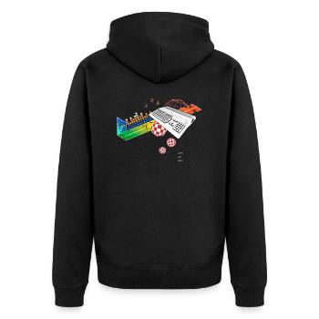 Retro Homecomputer Amigo Collage 500 - Unisex Premium Bio Zip Hoodie - Schwarz - Hinten - Nico (187cm)