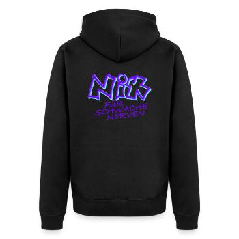 nix für schwache nerven violett - Unisex Premium Bio Zip Hoodie - Schwarz - Hinten - Nico (187cm)