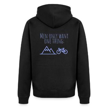 MowoT Fahrrad am Berg - Unisex Premium Bio Zip Hoodie - Schwarz - Hinten - Nico (187cm)