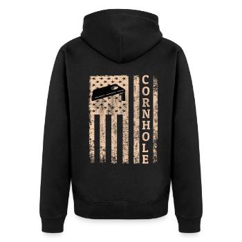 American Flag Cornhole Bean Bag Toss Lawn Game - Veste à capuche bio Premium Unisexe - noir - Dos - Nico (187cm)